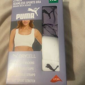 Puma Women's 2-Pack Seamless Square Neck Bras in White & Lavender